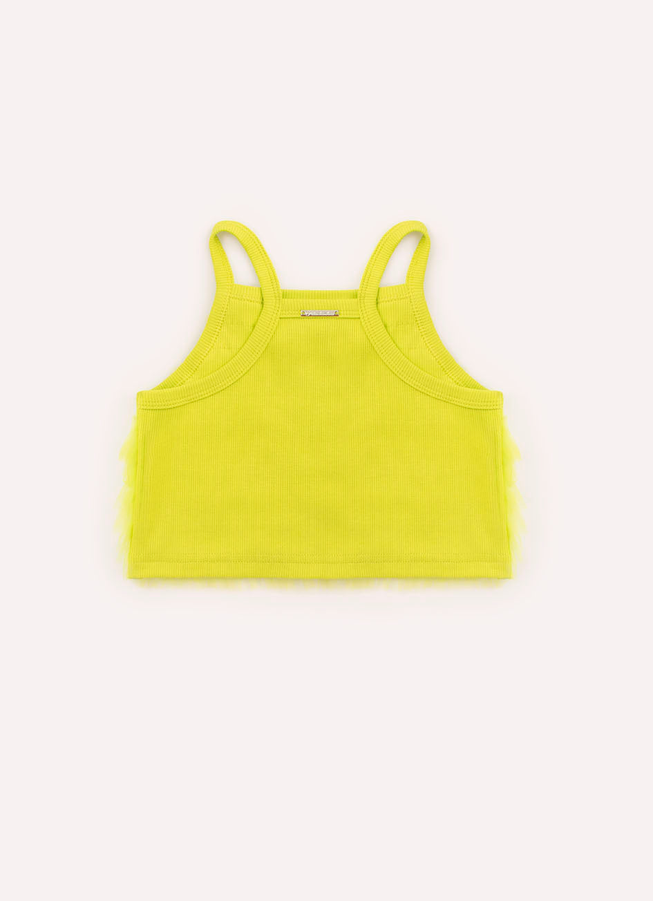 Blusa Cropped Ribana e Tule