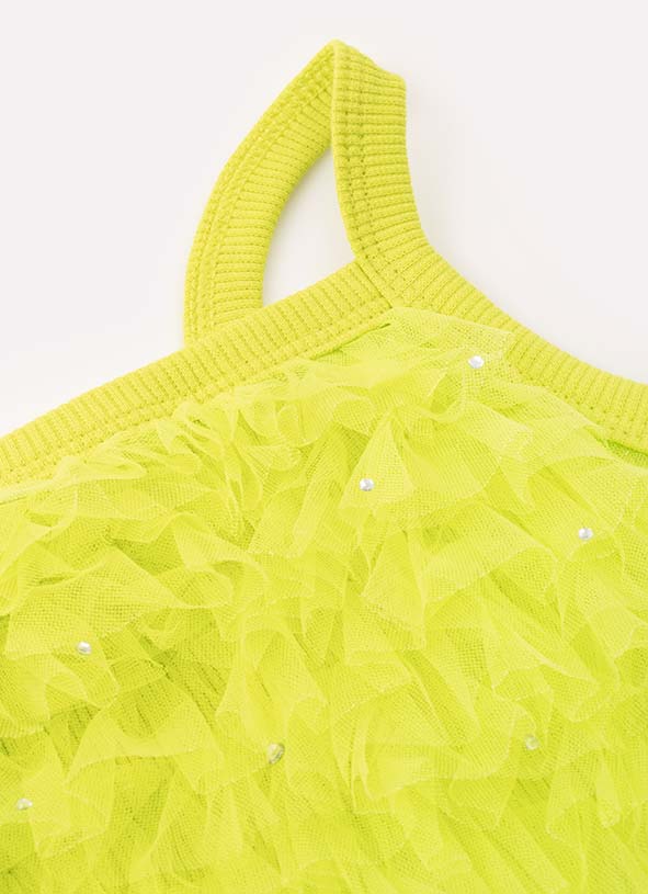 Blusa Cropped Ribana e Tule