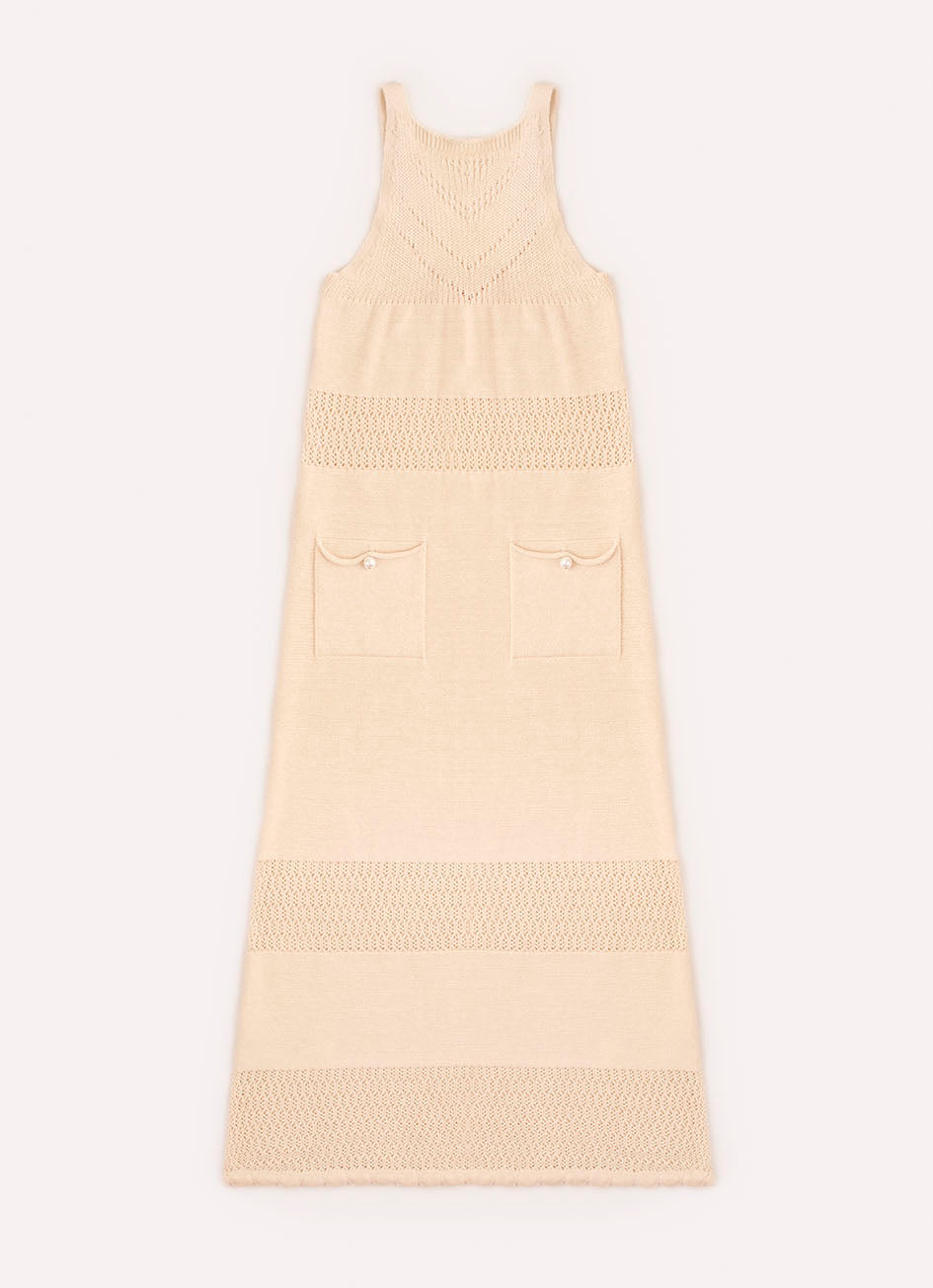 Vestido Longo Tricot Ponto Crochê