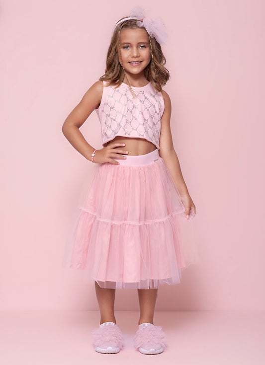 Blusa Cropped Cotton e Tule Blusa Cropped Cotton e Tule