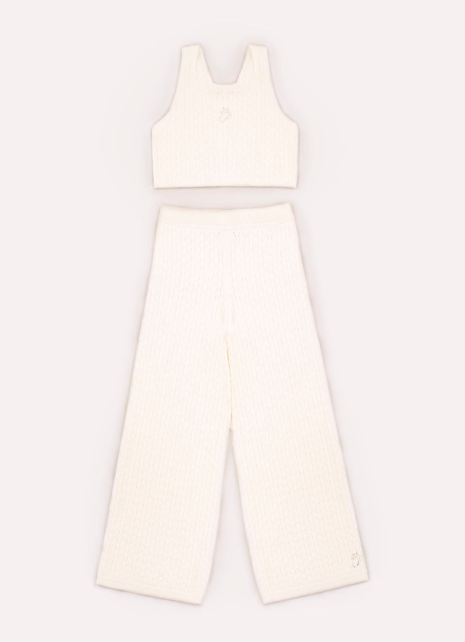 Conjunto Tricot Cropped com Wide Leg Cristal