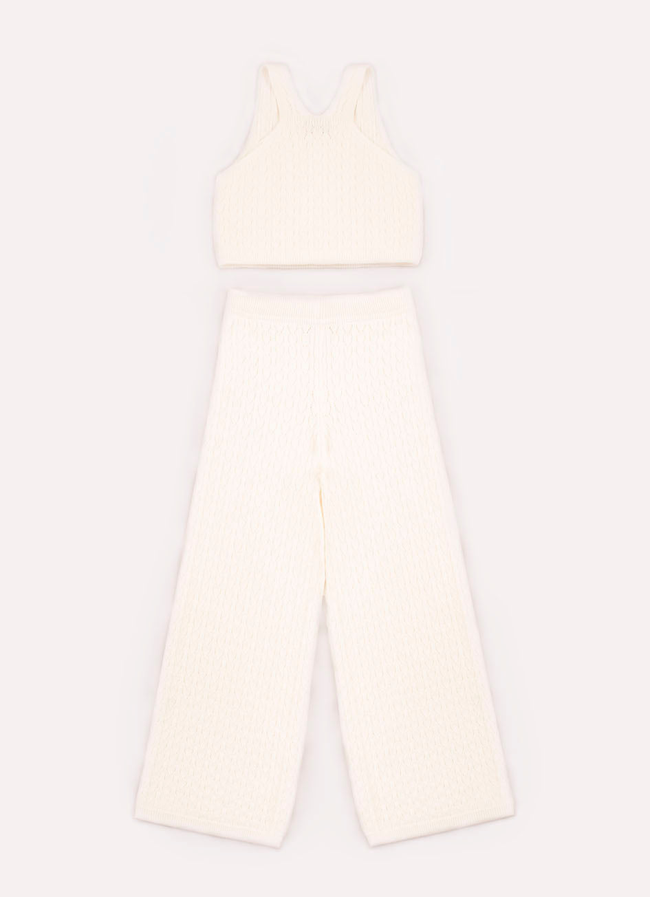 Conjunto Tricot Cropped com Wide Leg Cristal