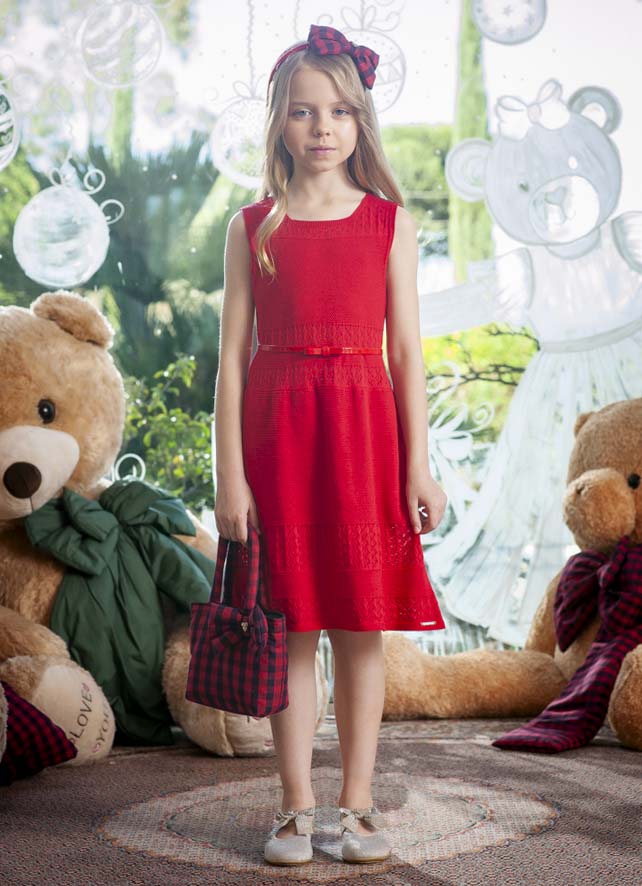 Vestido Tricot Ponto Rendado com Cinto