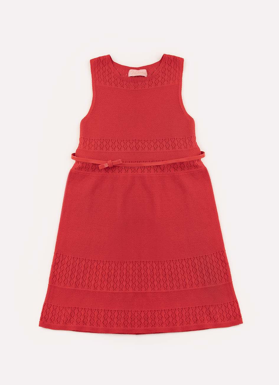 Vestido Tricot Ponto Rendado com Cinto
