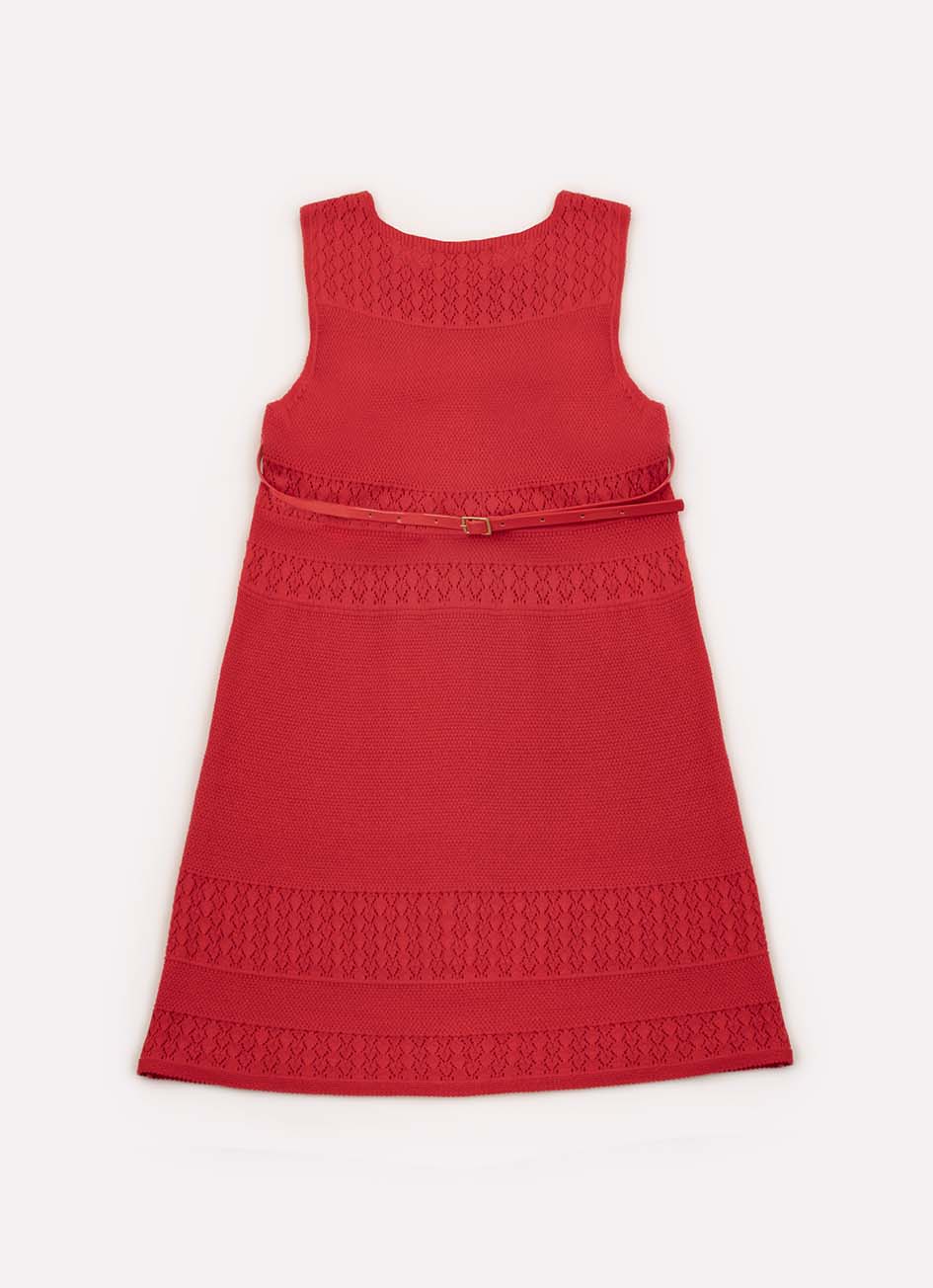 Vestido Tricot Ponto Rendado com Cinto