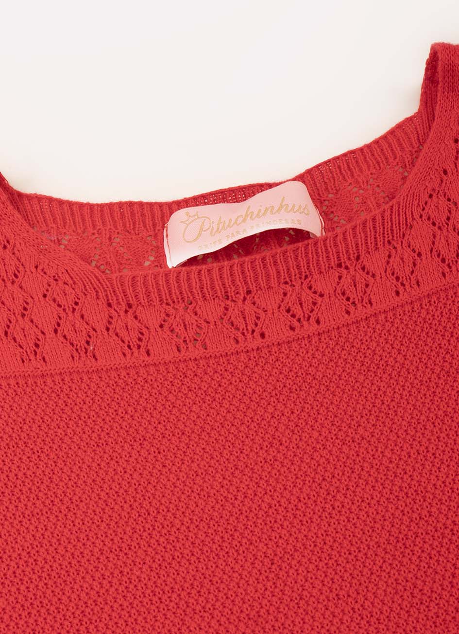 Vestido Tricot Ponto Rendado com Cinto
