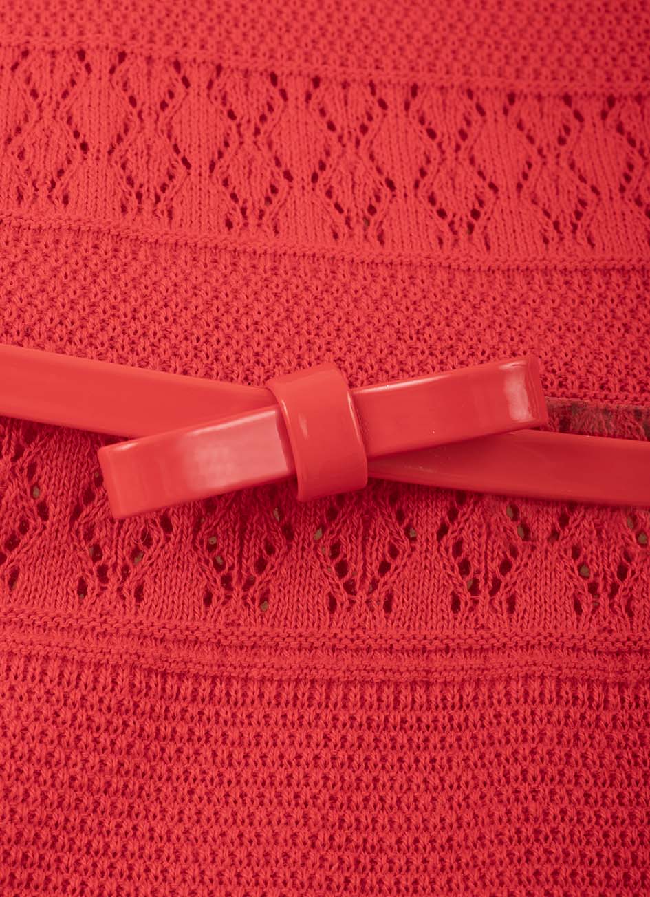 Vestido Tricot Ponto Rendado com Cinto
