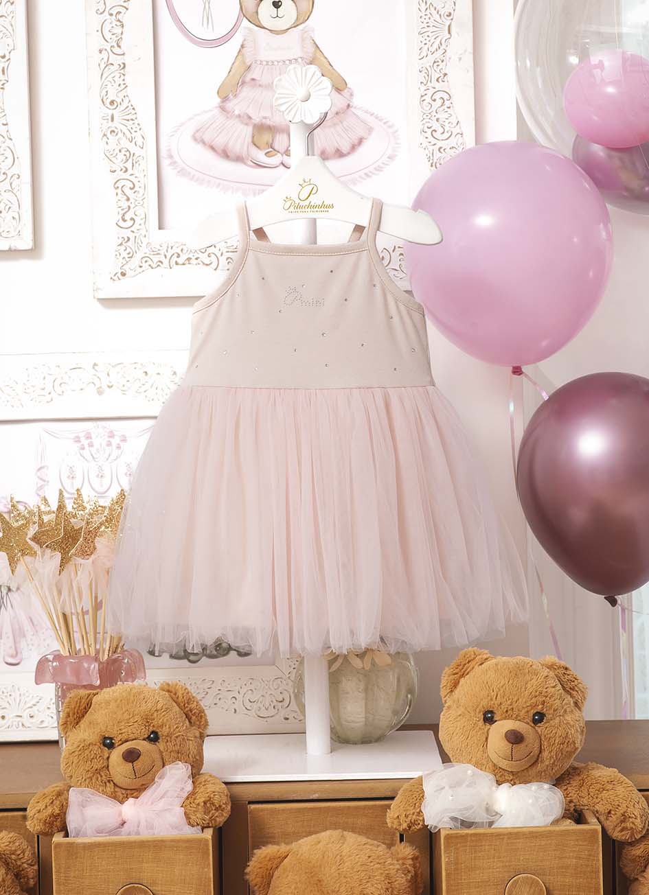 Vestido Alça e Calcinha Cotton e Tule