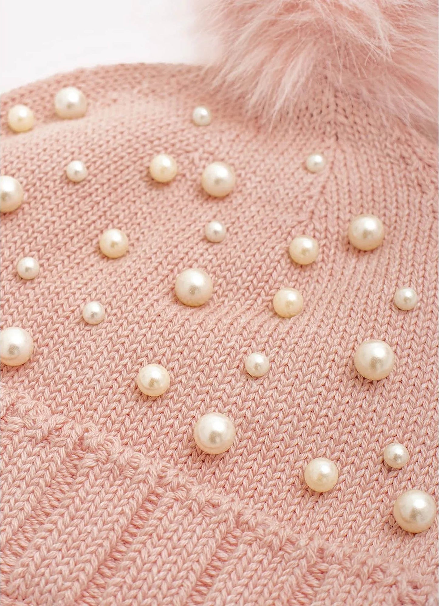 Touca Tricot Canelada Bordados Pompom Pele
