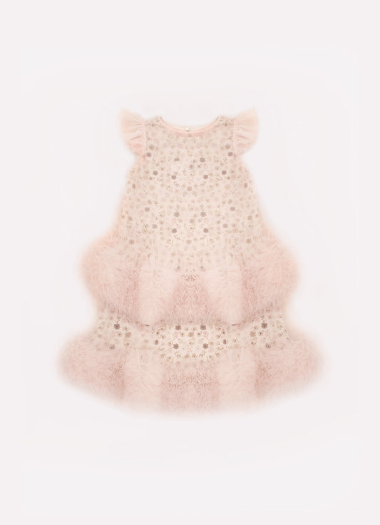 Vestido Algodão Estampado e Tule Vestido Algodão Estampado e Tule