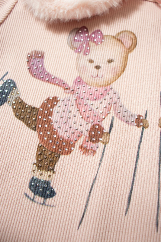 Vestido Ribana Midi Ursinhas Gola e Punho Pele Vestido Ribana Midi Ursinhas Gola e Punho Pele