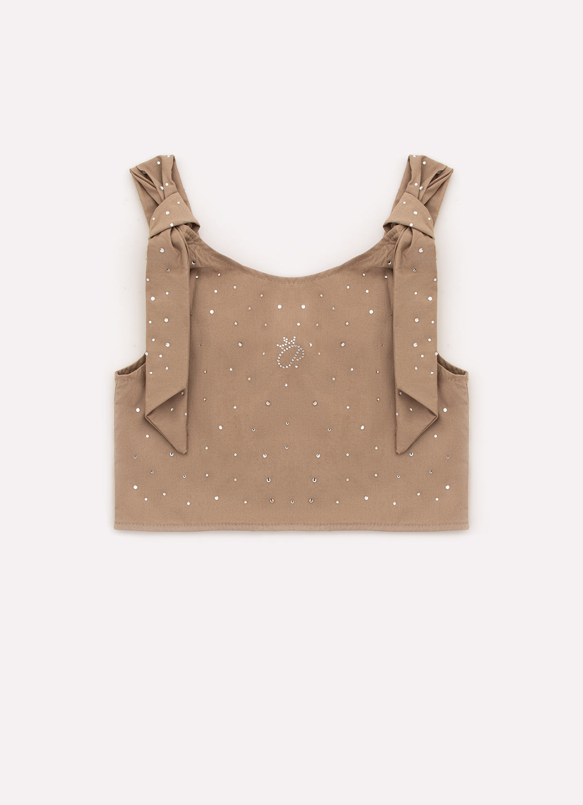 Blusa Tricoline Laços Ombros Cristais