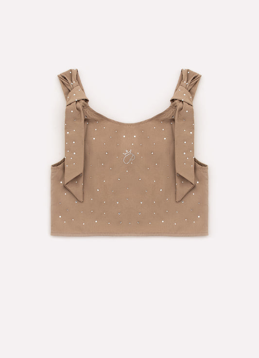 Blusa Tricoline Laços Ombros Cristais Blusa Tricoline Laços Ombros Cristais