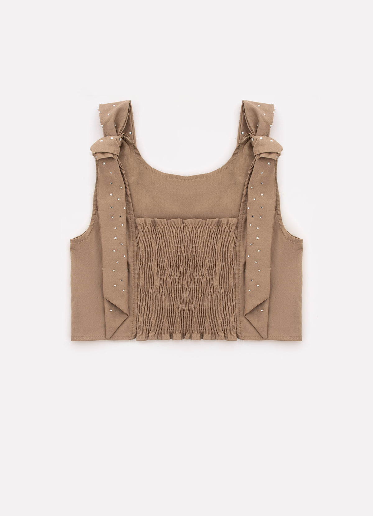 Blusa Tricoline Laços Ombros Cristais