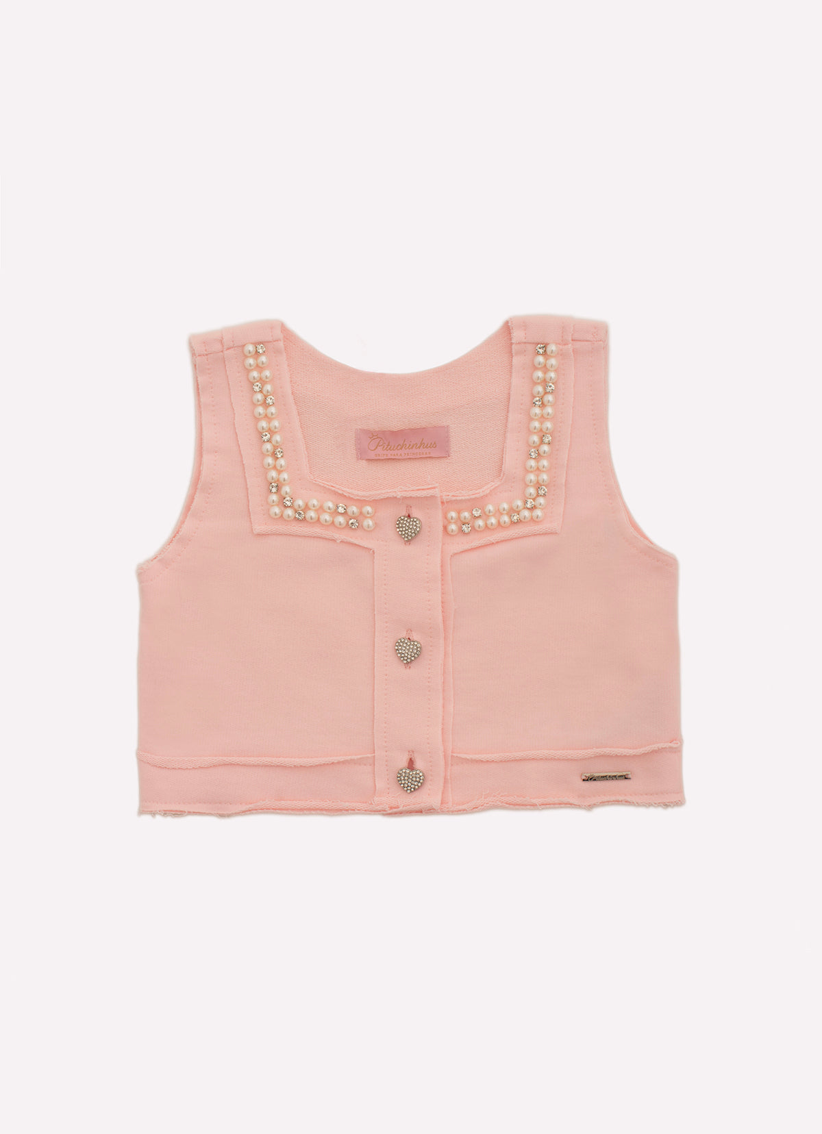 Colete Cropped Moletom Bordados Botões Joia
