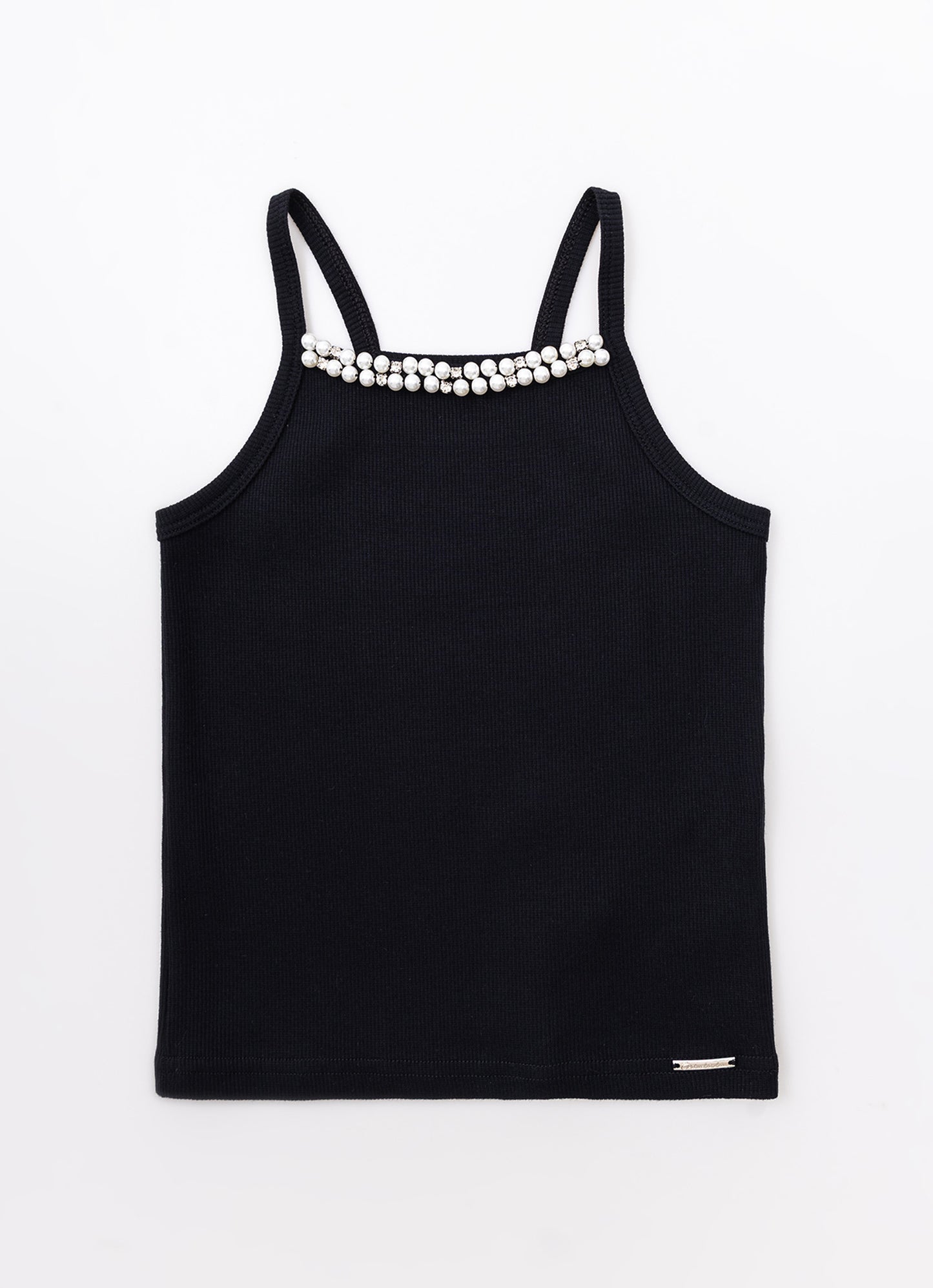 Blusa Alça Ribana Bordados Pérolas e Cristais