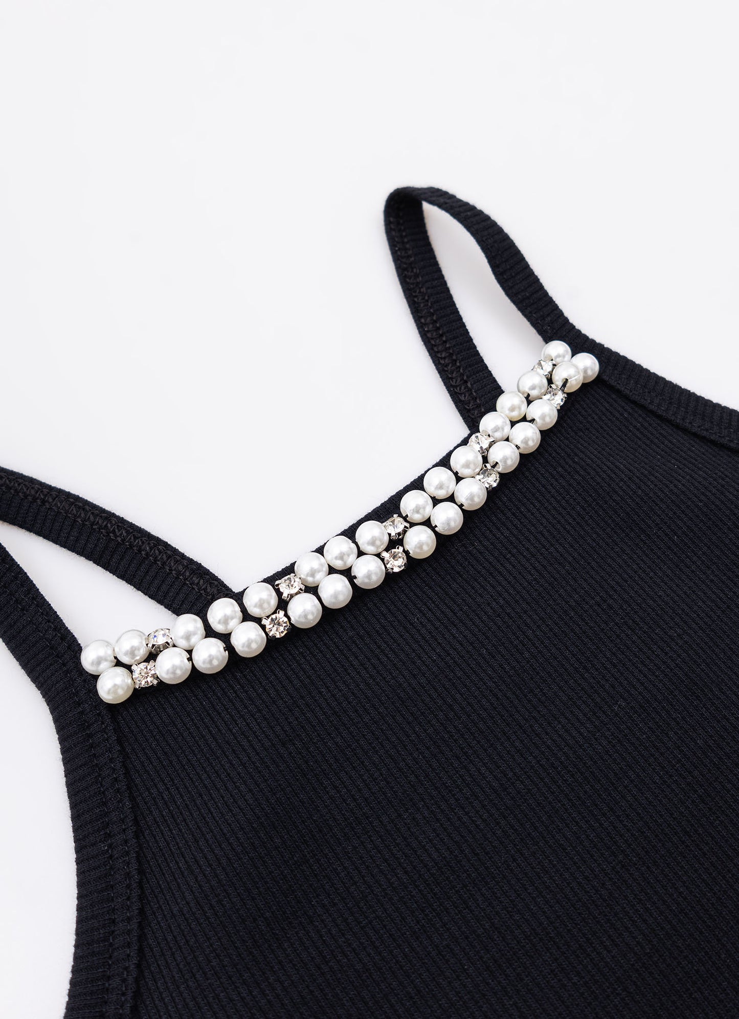Blusa Alça Ribana Bordados Pérolas e Cristais