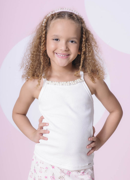 Blusa Alça Ribana Bordados Pérolas e Cristais Blusa Alça Ribana Bordados Pérolas e Cristais