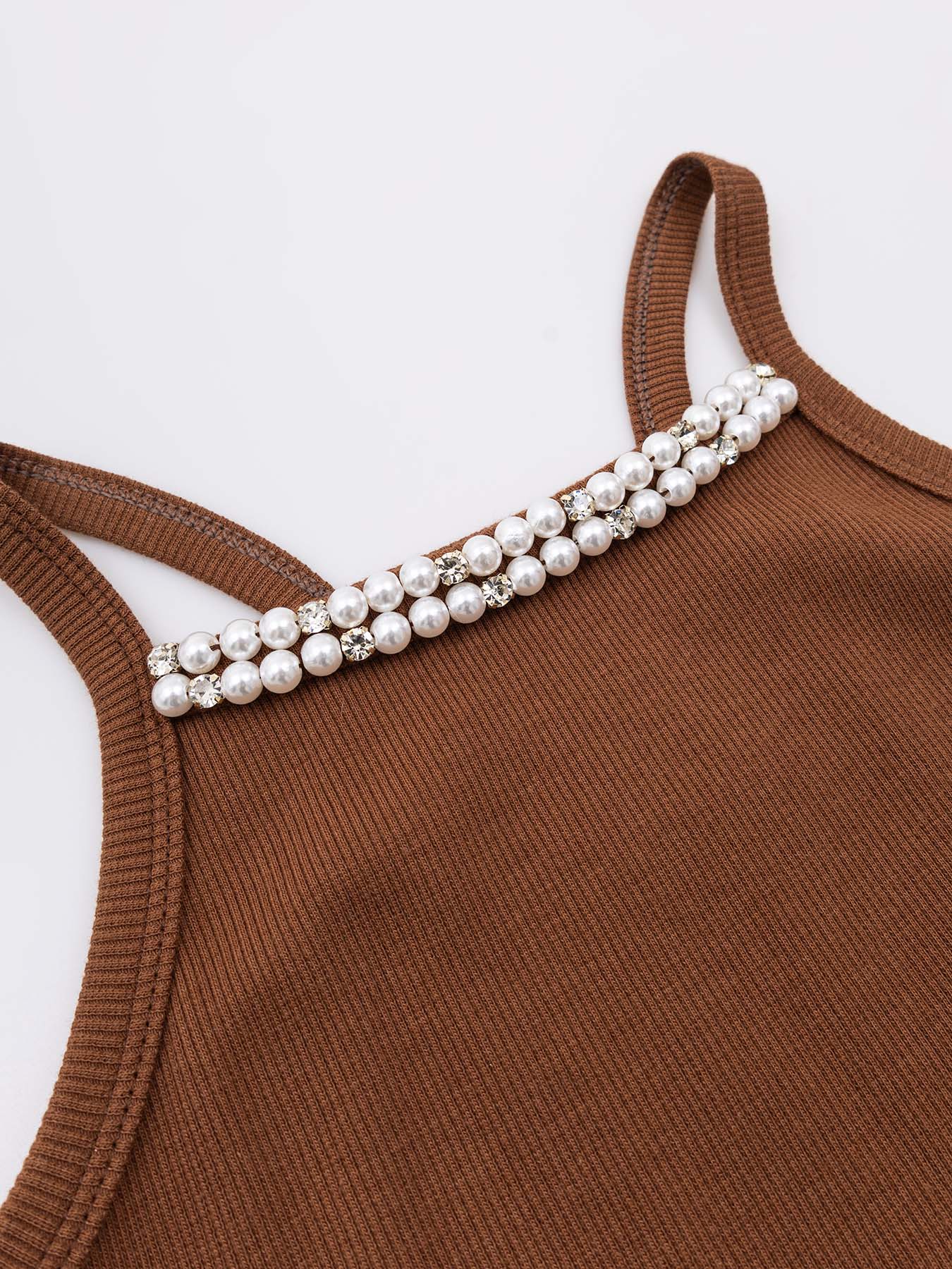 Blusa Alça Ribana Bordados Pérolas e Cristais