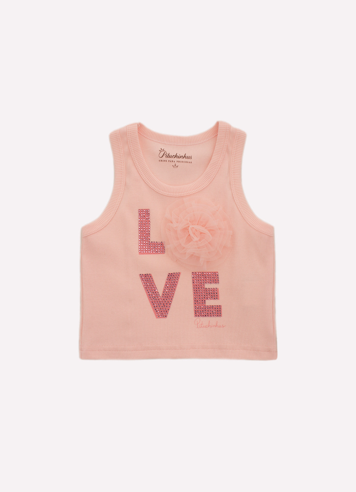 Regata Cropped Ribana Love Cristal Flor Tule