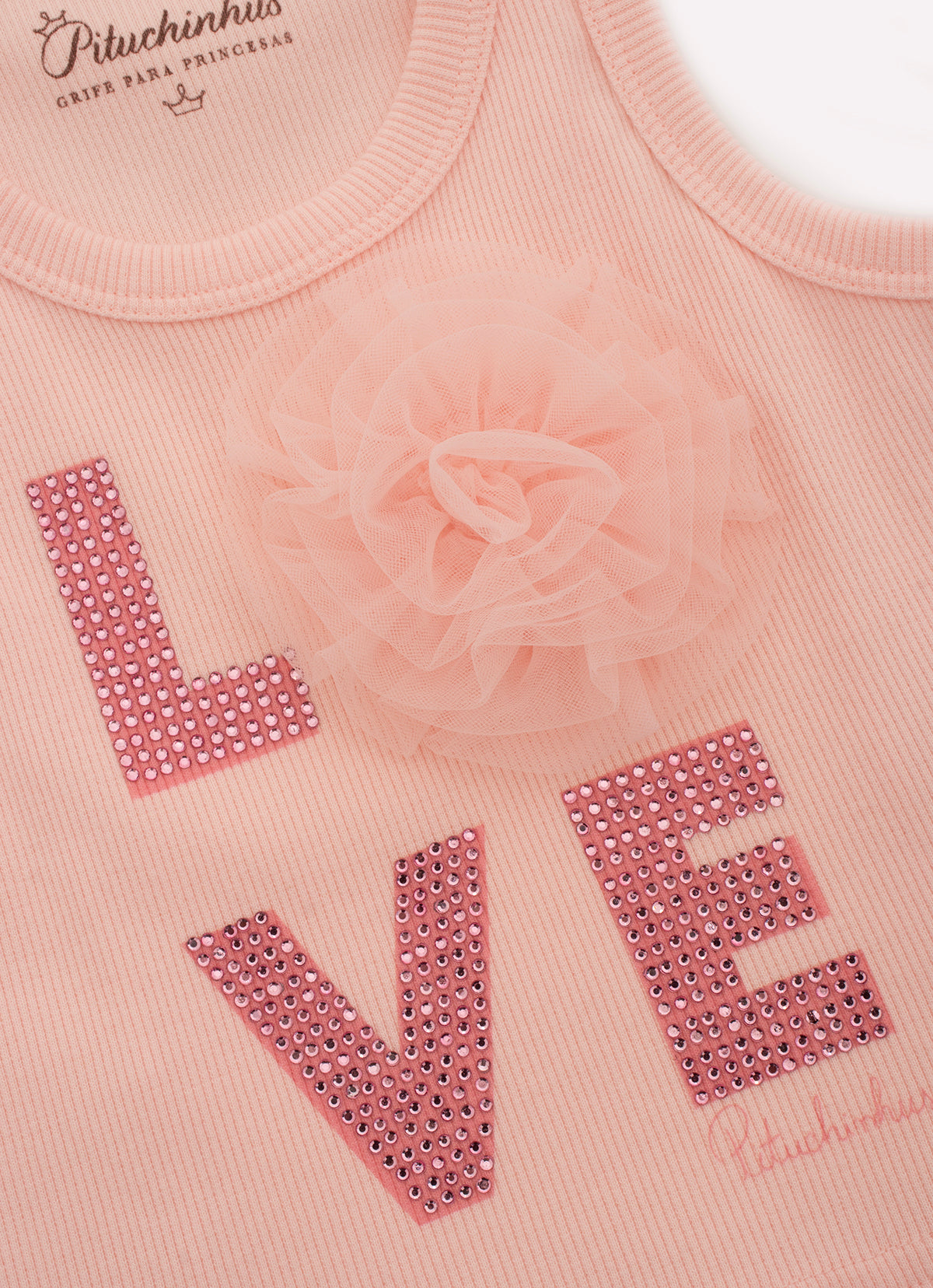Regata Cropped Ribana Love Cristal Flor Tule