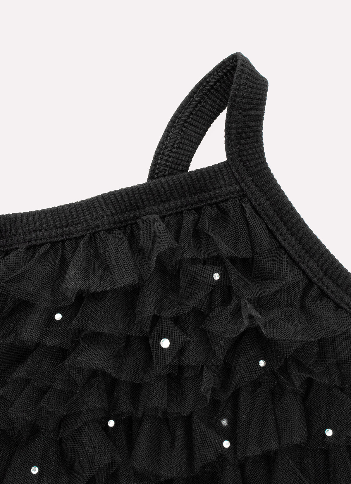 Blusa Cropped Ribana Frufru Tule Cristais