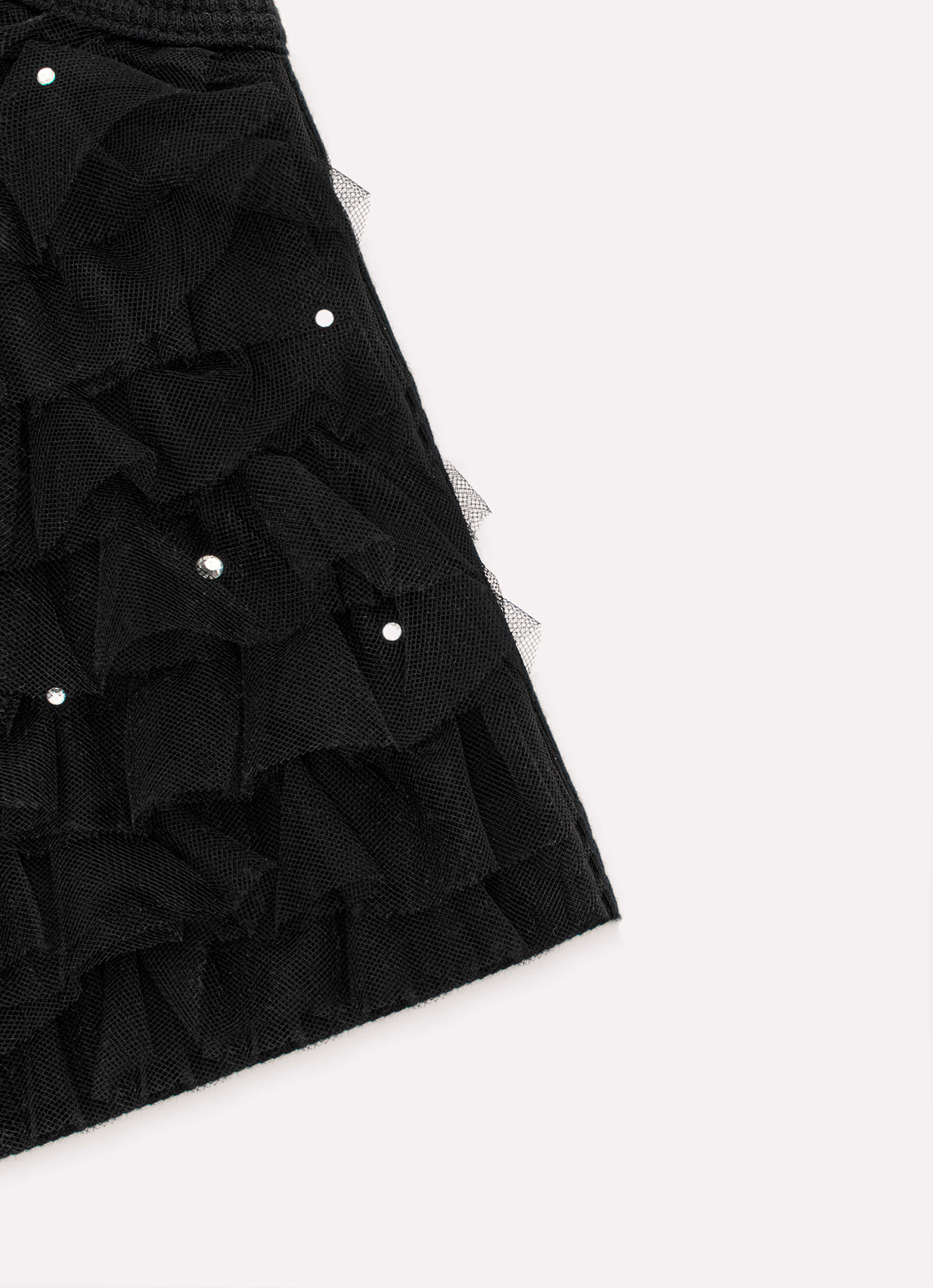 Blusa Cropped Ribana Frufru Tule Cristais