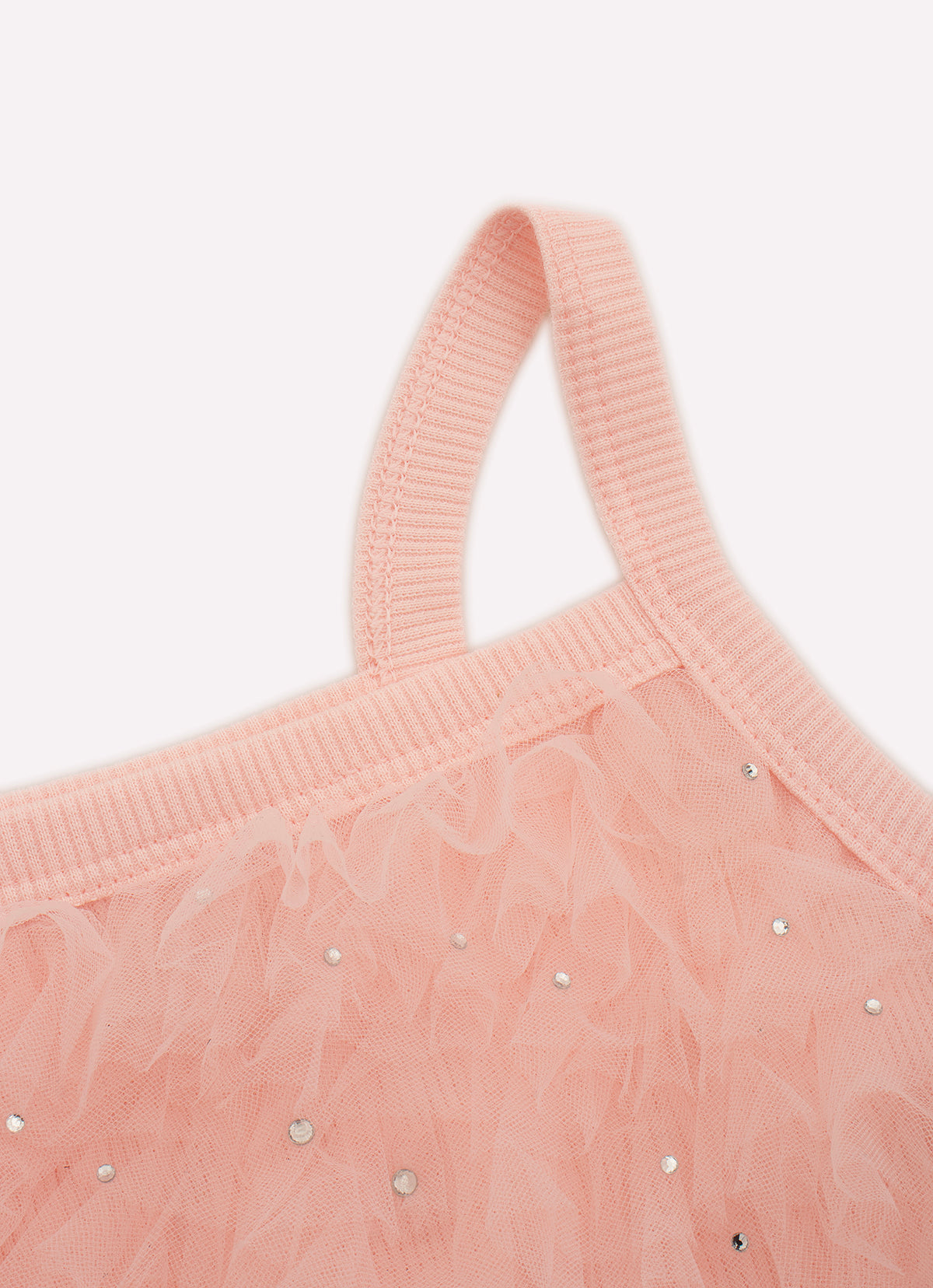 Blusa Cropped Ribana Frufru Tule Cristais