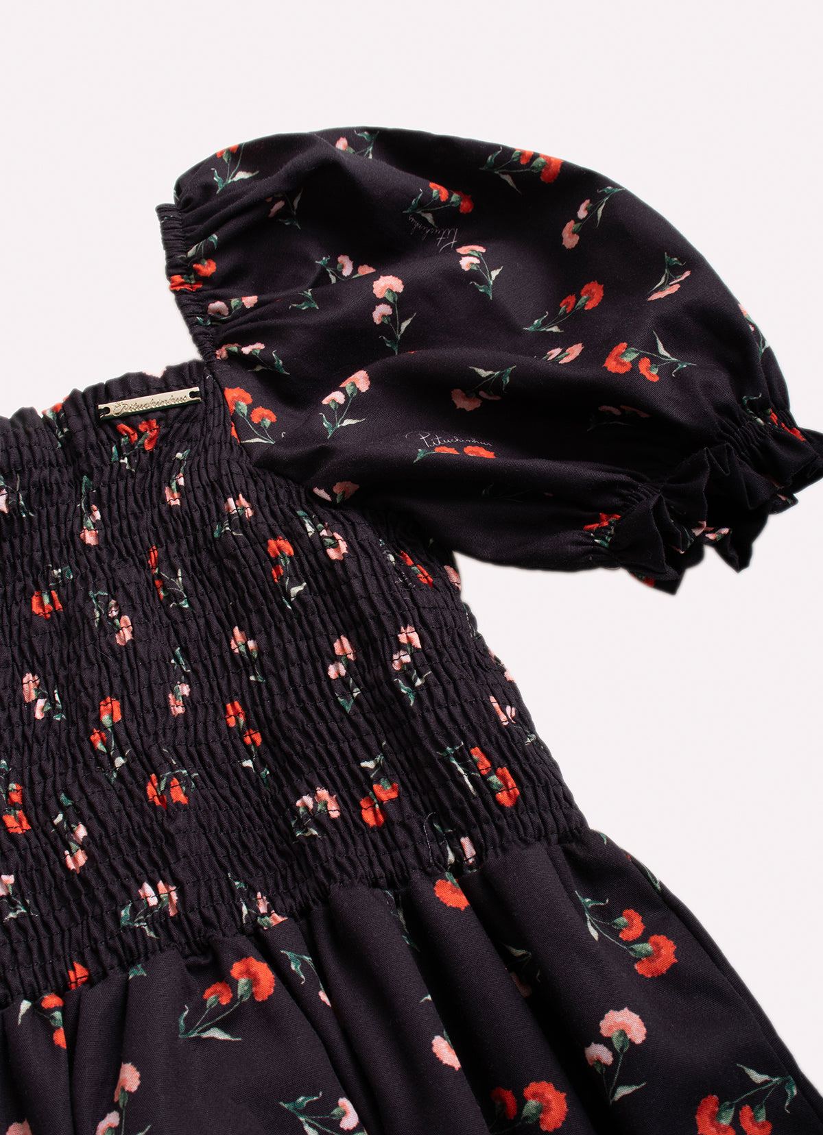 Vestido Longo Algodão Estampado Cravos Babado