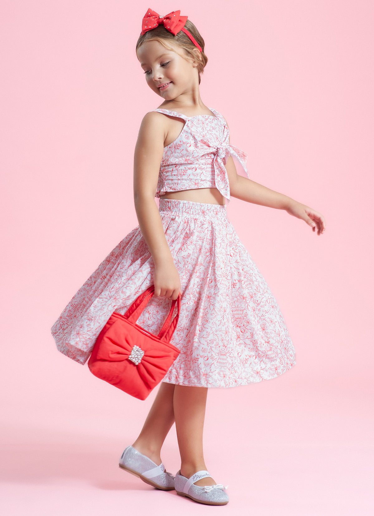 Saia Short Midi Algodão Estampa Toile Prega