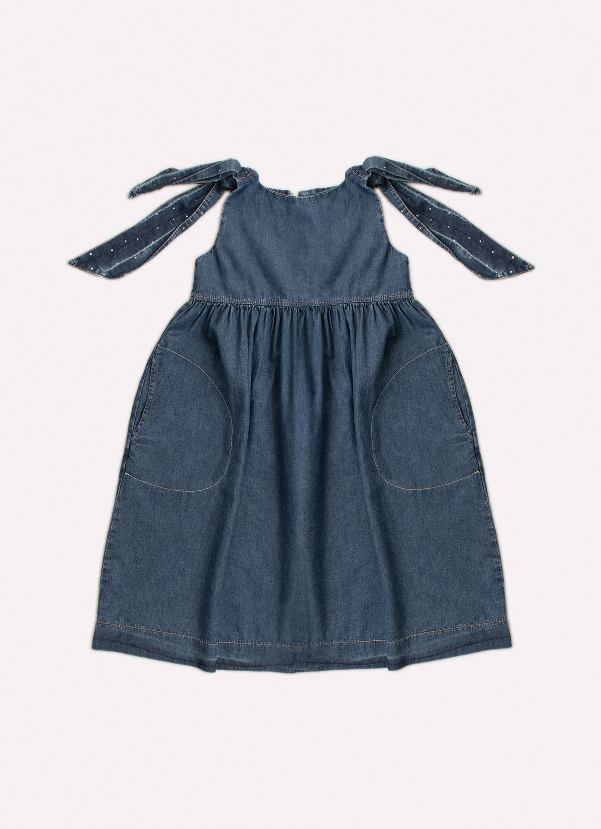 Vestido Jeans Fino Laços Ombros