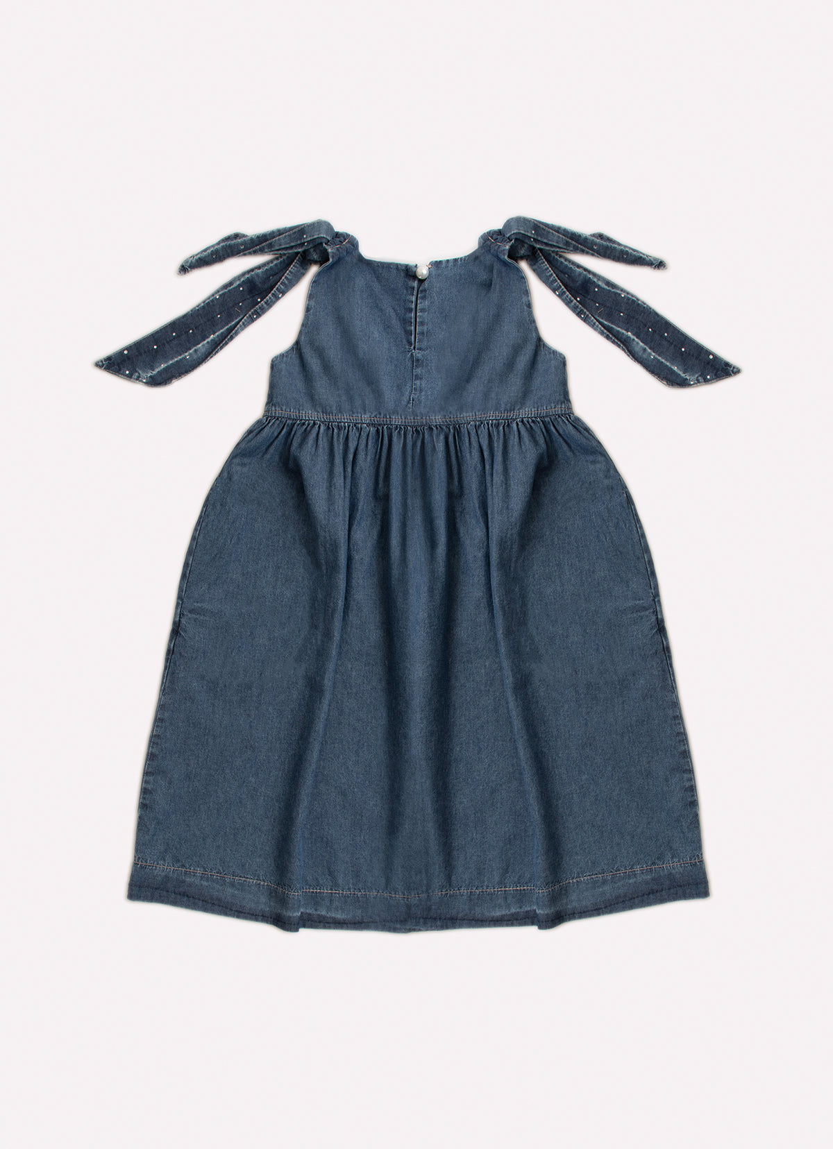 Vestido Jeans Fino Laços Ombros