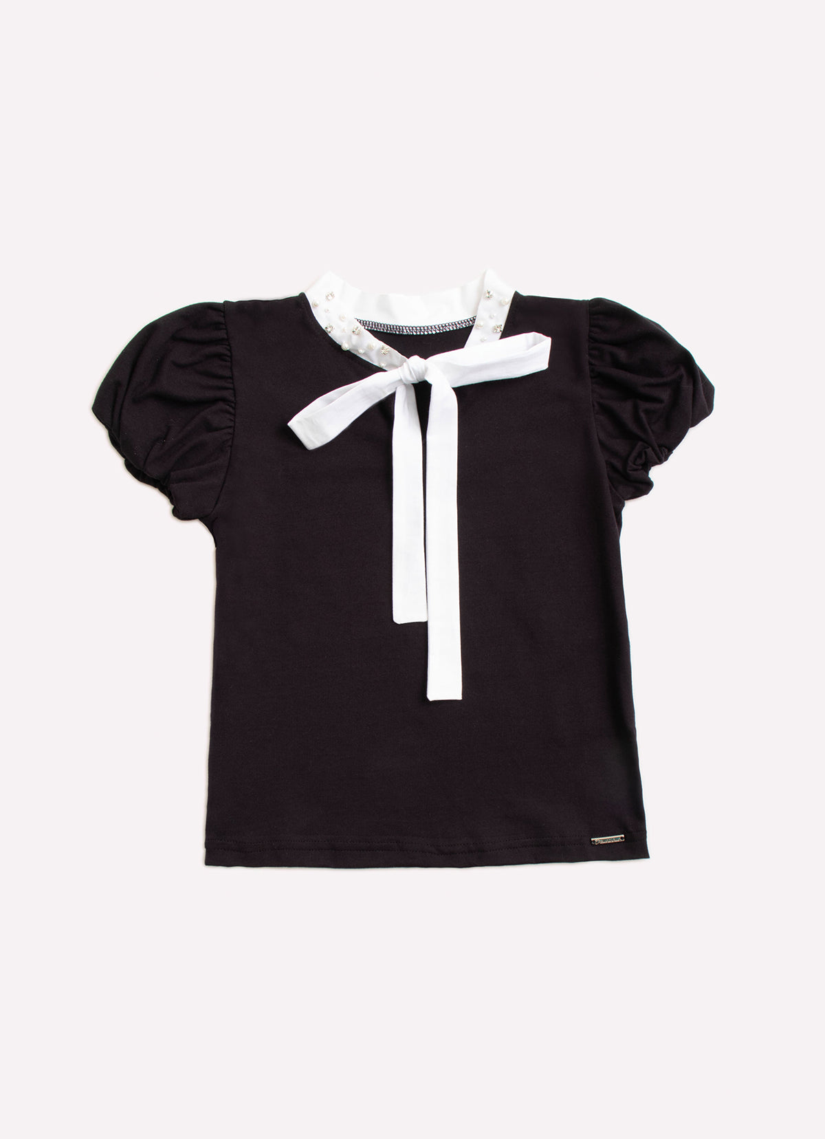 Blusa Algodão Gola Laço Bordados