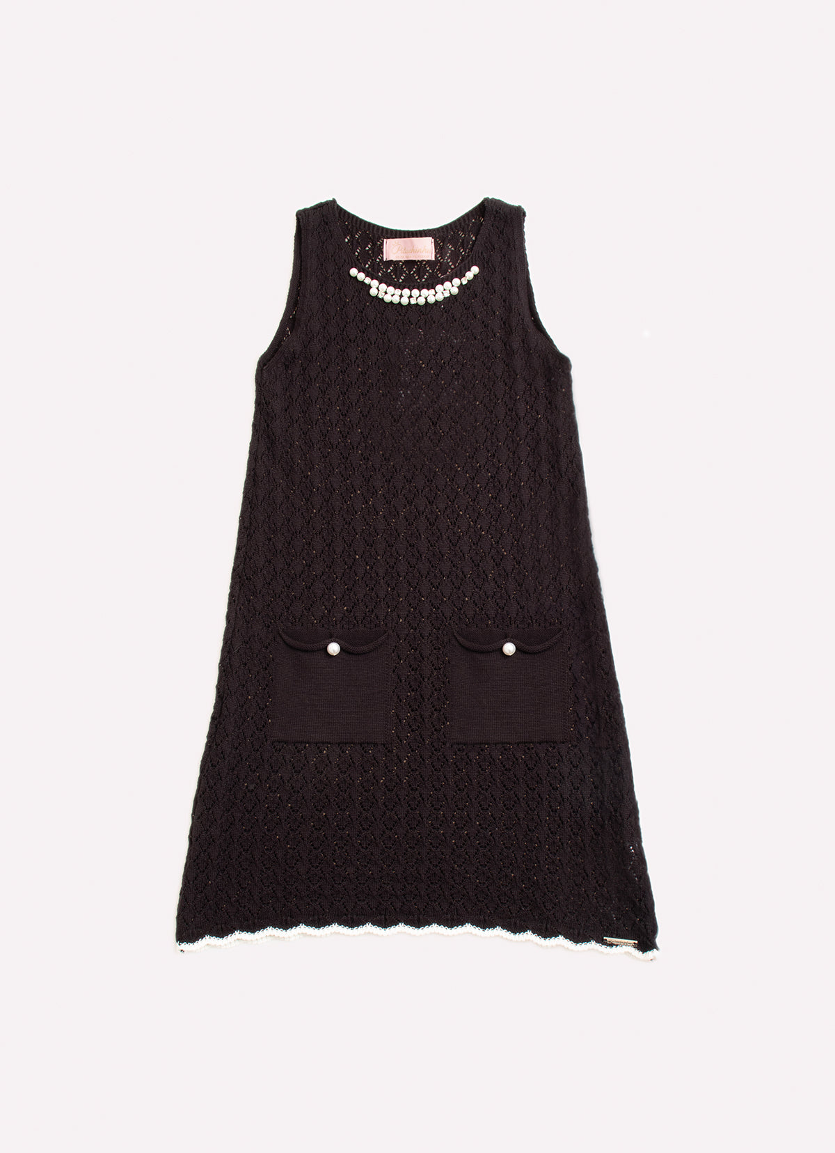 Vestido Tricot Rendado Bordados Decote