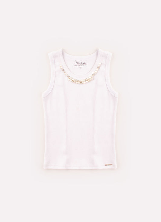 Regata Ribana Bordados Perolas e Cristais Branco Regata Ribana Bordados Perolas e Cristais Branco