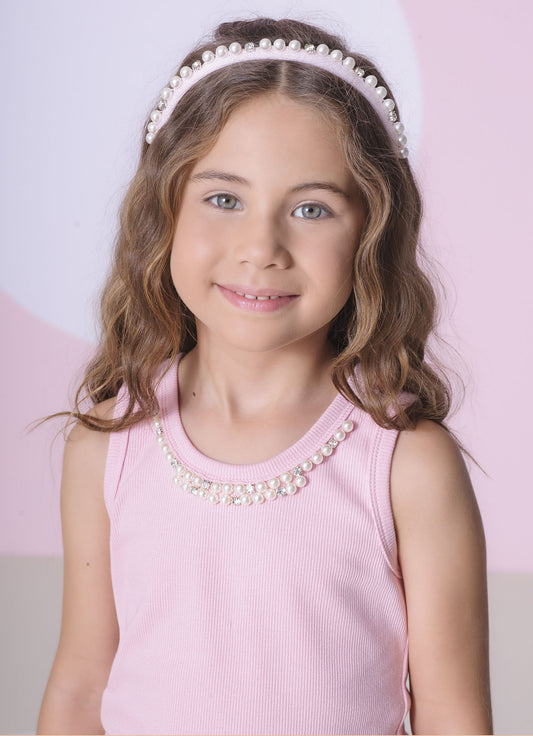 Regata Ribana Bordados Perolas e Cristais Rosa Gelado Regata Ribana Bordados Perolas e Cristais Rosa Gelado