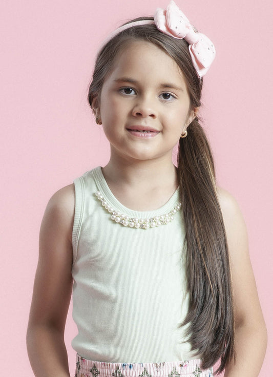 Regata Ribana Bordados Perolas e Cristais VERDE GLACIER Regata Ribana Bordados Perolas e Cristais VERDE GLACIER