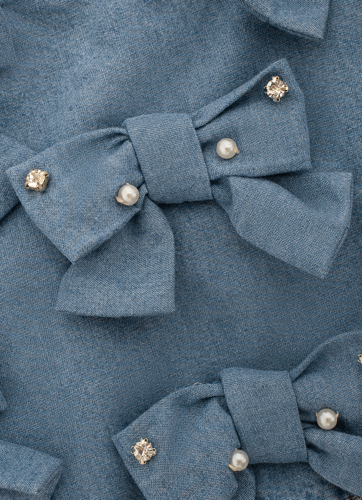 Blusa Cropped Jeans Fino Laços Bordados