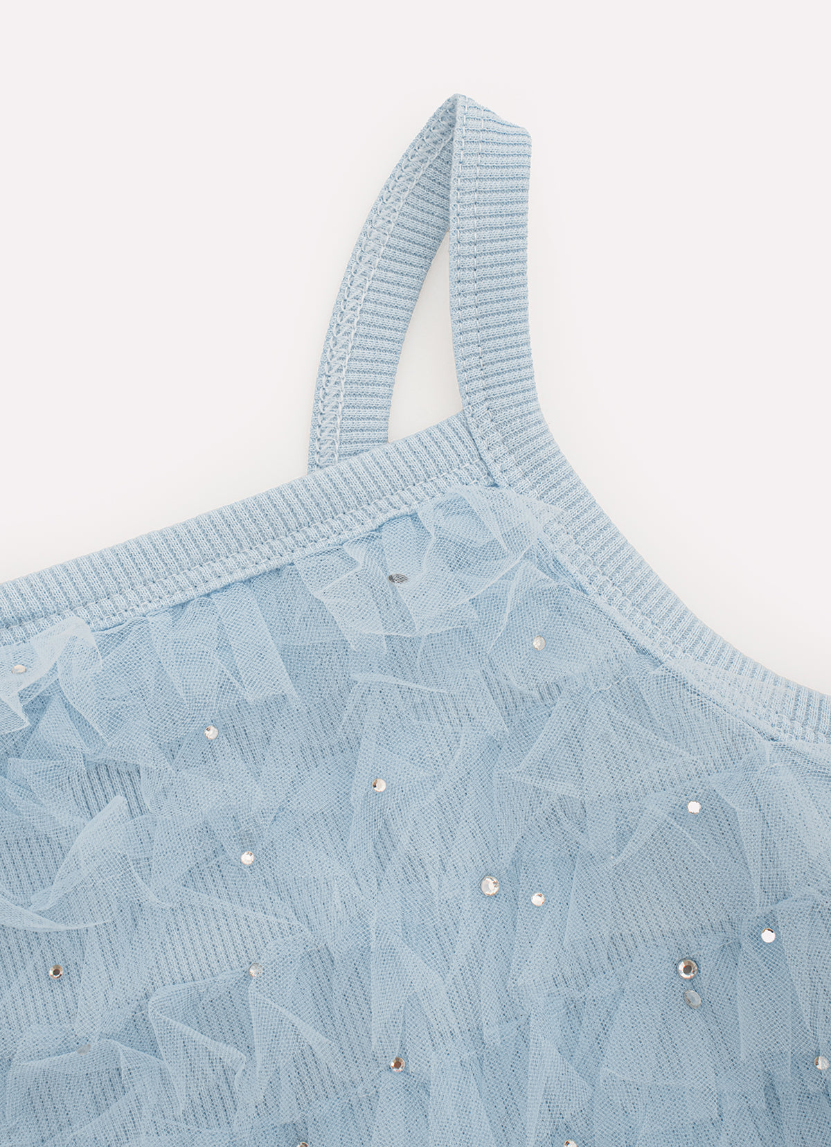 Blusa Alça Ribana Frufru Tule