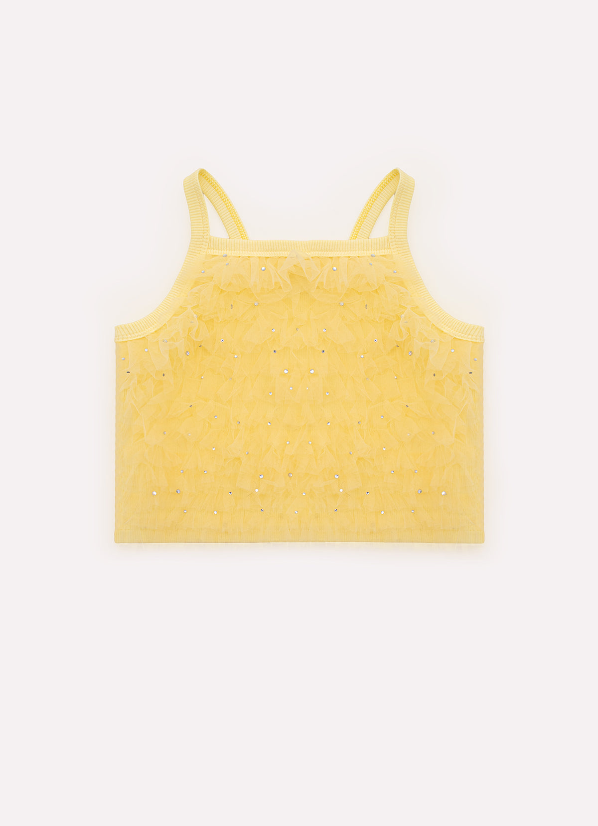Blusa Cropped Ribana Frufru Tule Cristais