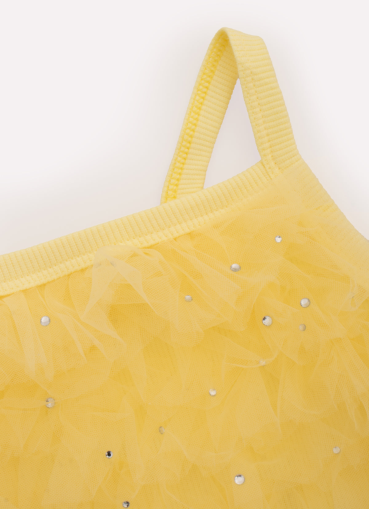 Blusa Cropped Ribana Frufru Tule Cristais