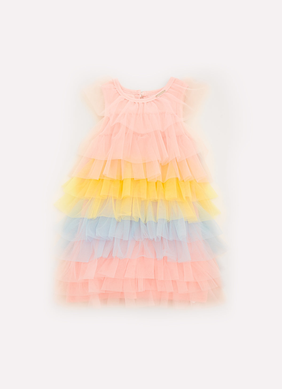 Vestido Babados Tule Multi Colorido