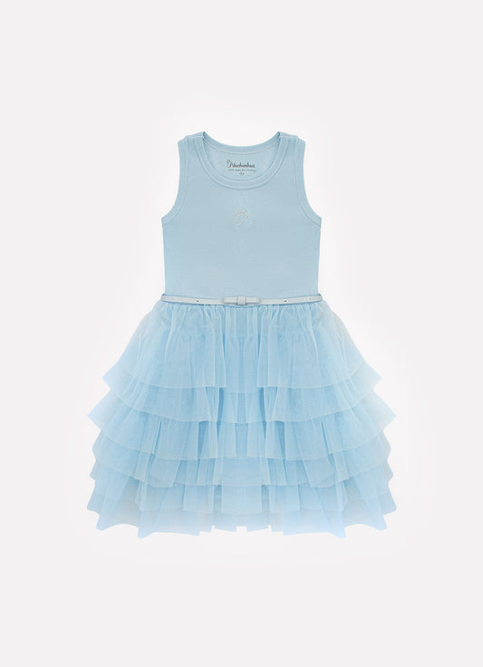 Vestido Ribana Saia Babados Tule Com Cinto Vestido Ribana Saia Babados Tule Com Cinto