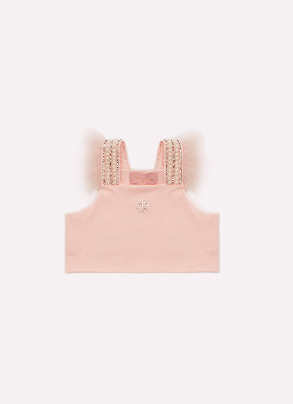 Blusa Cropped Cotton Babado Tule Alça Bordados