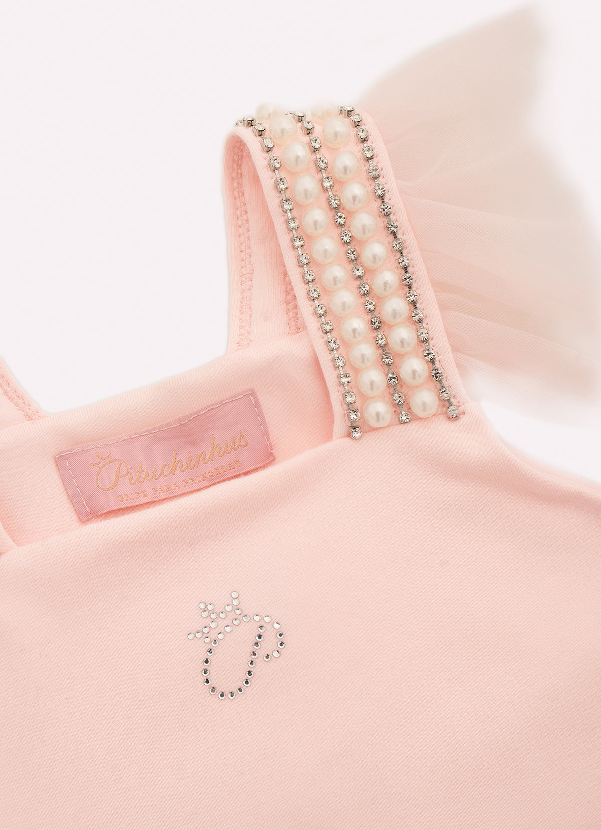 Blusa Cropped Cotton Babado Tule Alça Bordados
