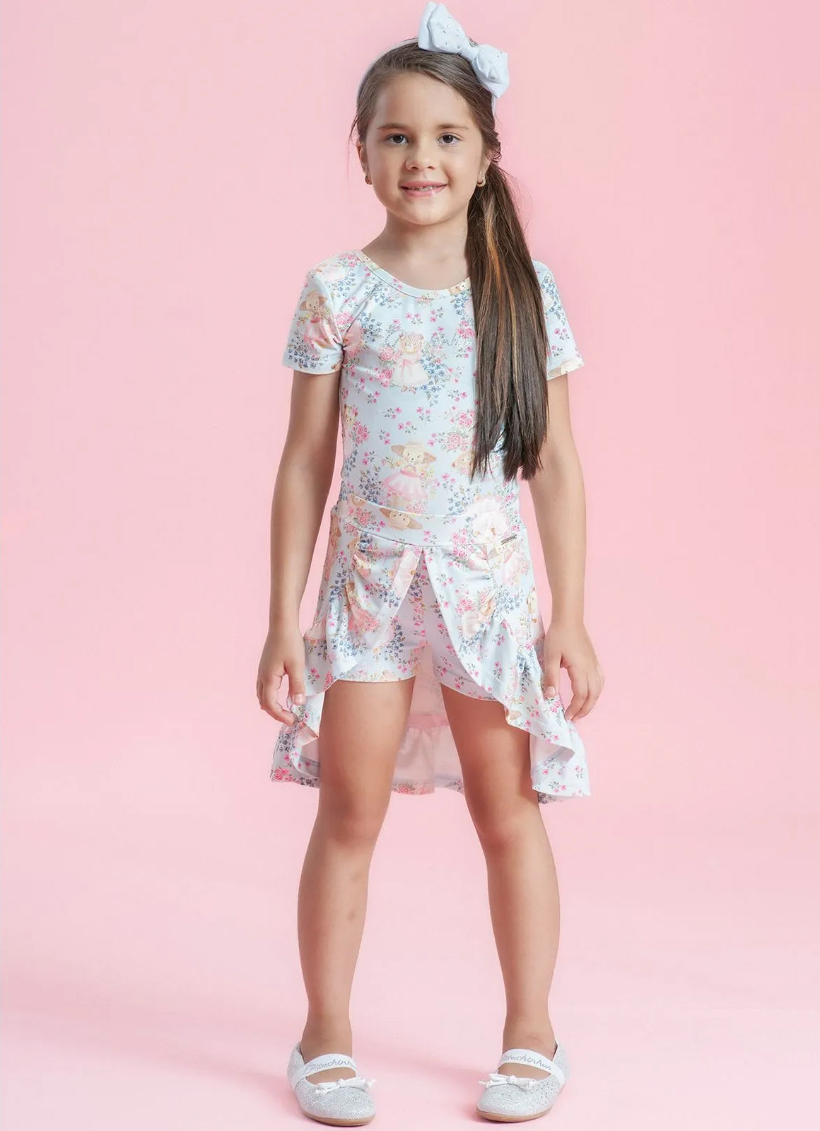 Saia Short Light Estampado Mullet Babado