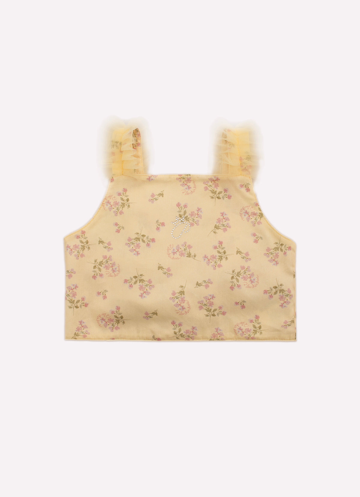 Blusa Cropped Algodão Estampado Floral Alças Tule