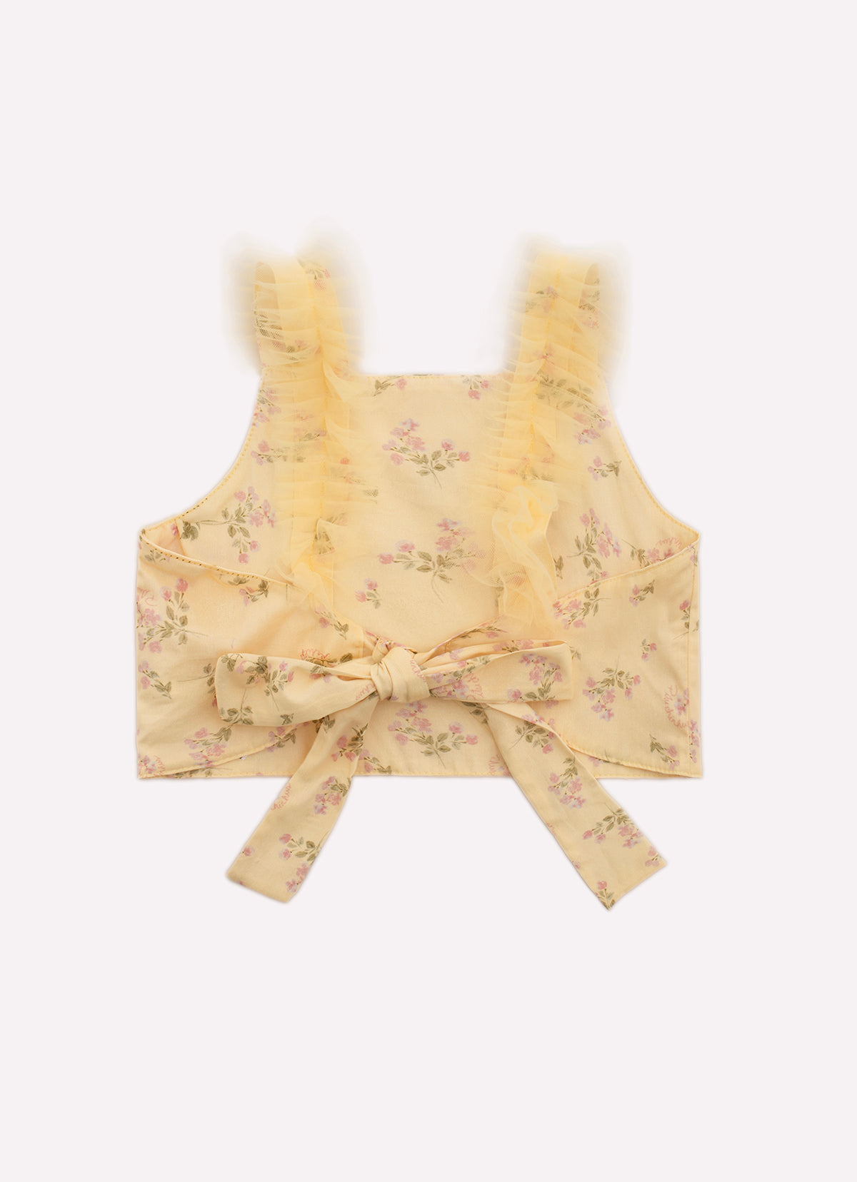 Blusa Cropped Algodão Estampado Floral Alças Tule