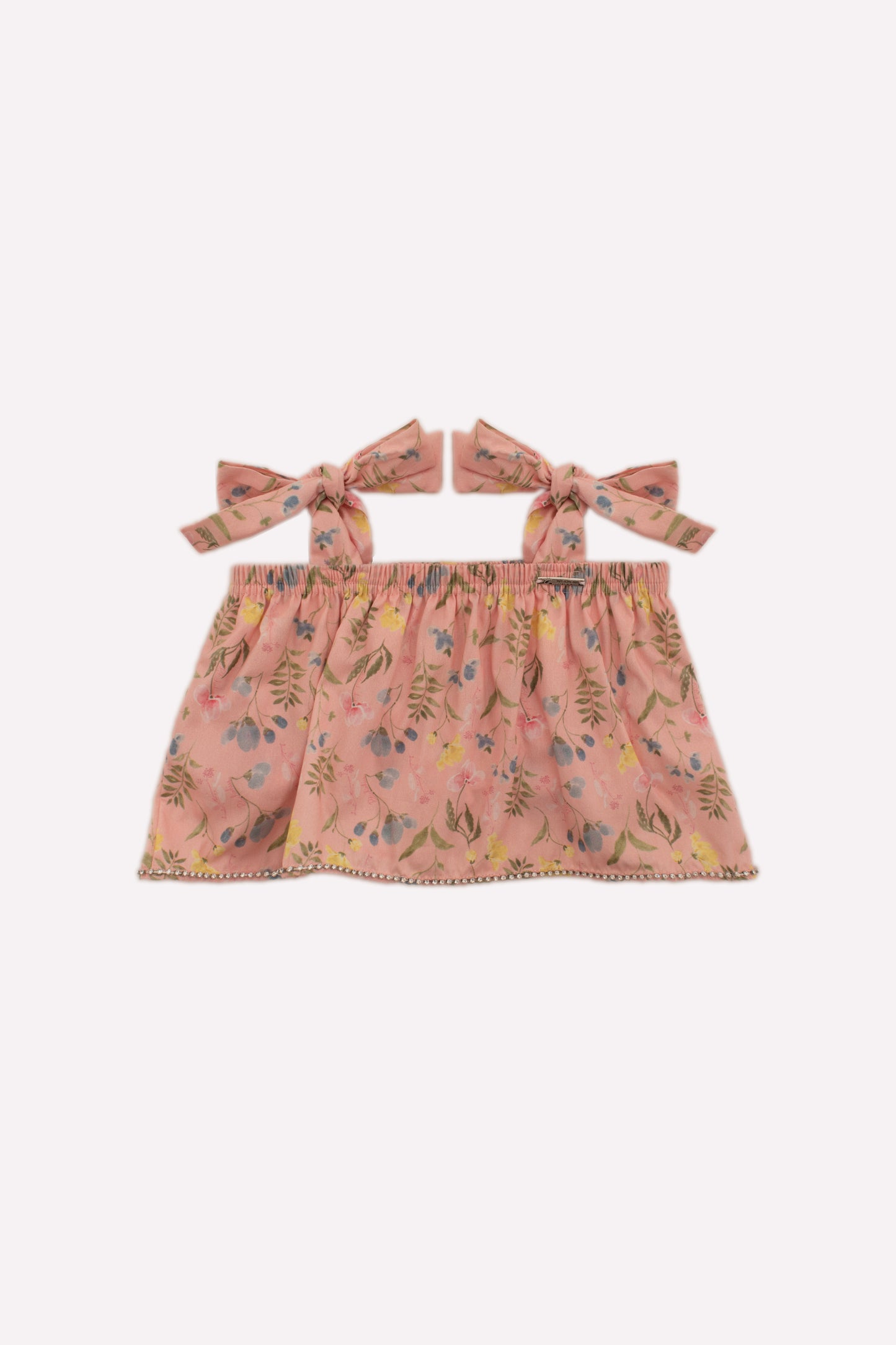 Blusa Cropped Algodão Multi Flores Babado Cristais