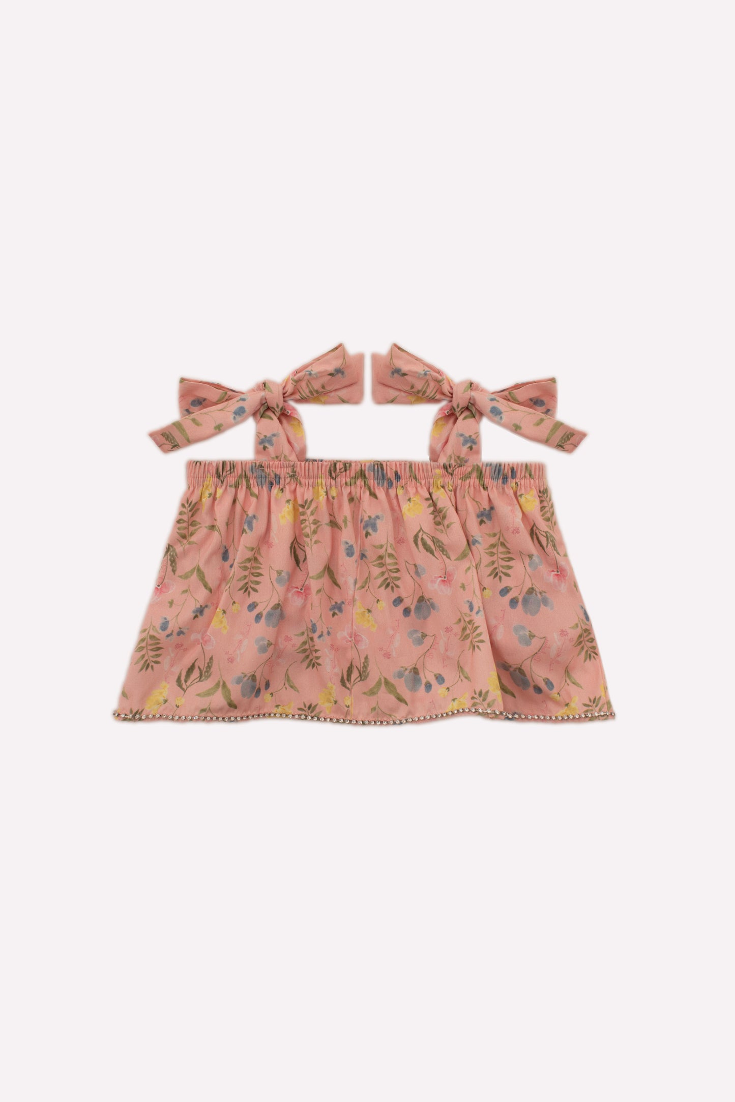 Blusa Cropped Algodão Multi Flores Babado Cristais